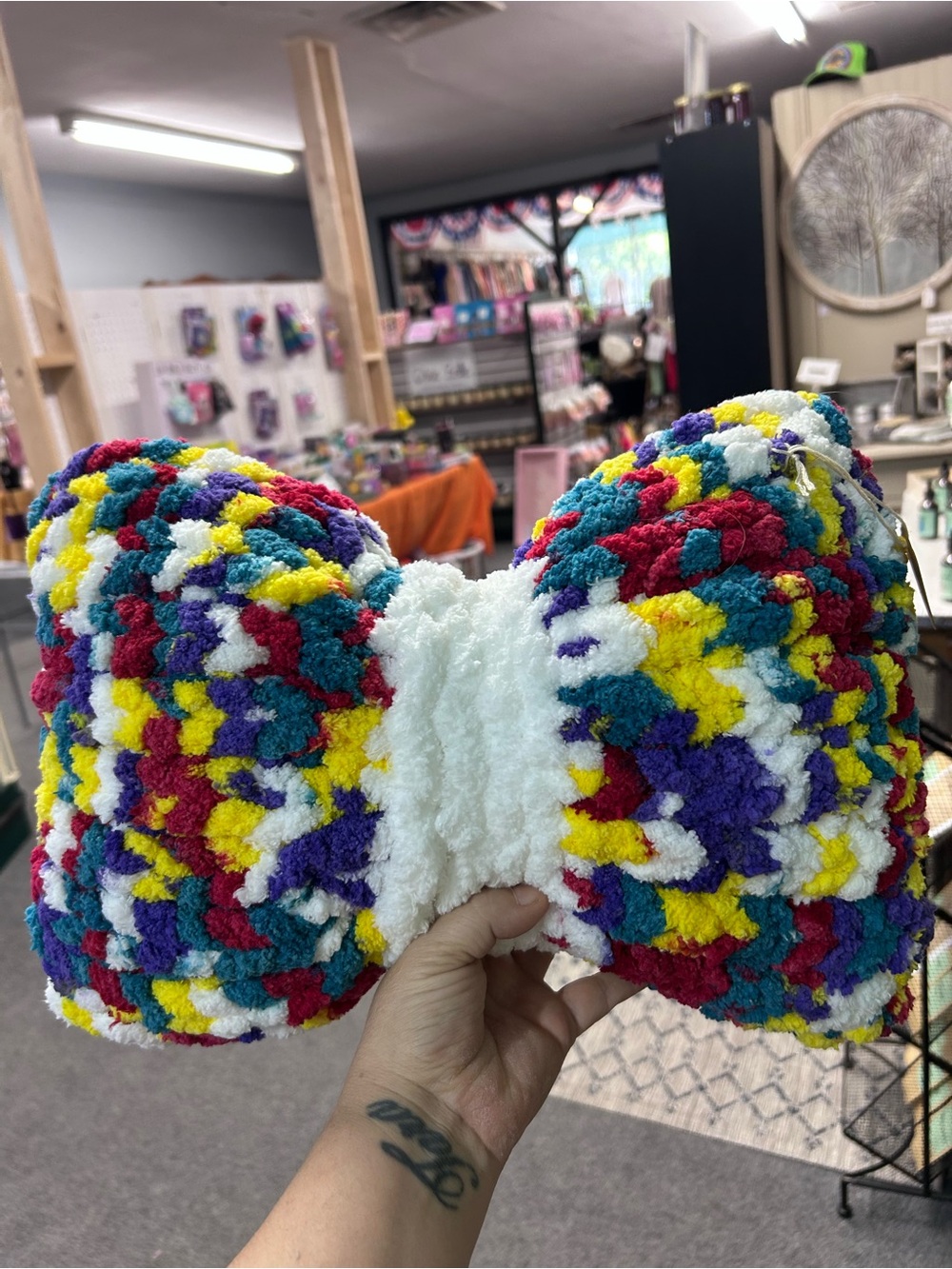 Plush Multicolor Bow Shaped Throw Pillow - White Center